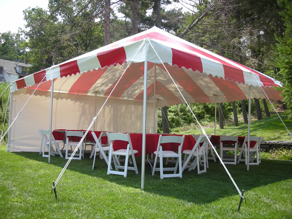 red and white tent with side wall rental