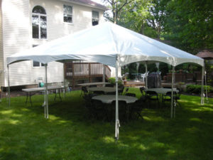 20 x 20 party tent package includes tables and chairs