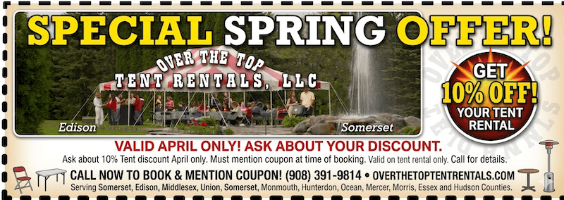 special April coupon on tents. 